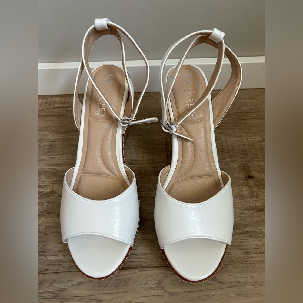 CL by Laundry Women's Beaming Cloud Patent cork Wedge ankle strap Sandal White - Picture 11 of 12